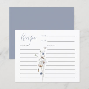 Dainty Wildflower Dusty Blue Recipe Card