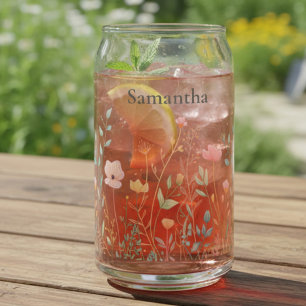 Dainty Wildflower Personalized Can Glass