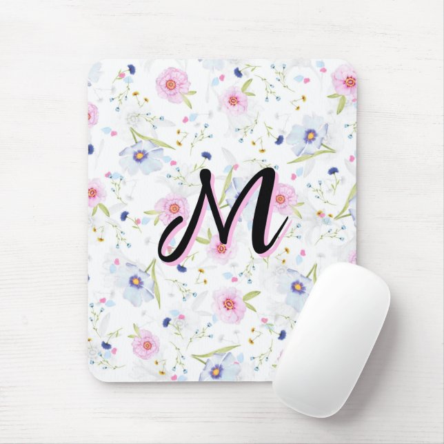 Dainty Wildflower Script Monogram M Coquette Mouse Pad (With Mouse)