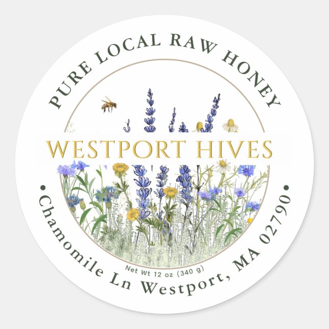 Dainty Wildflowers Honey Label Pure Local Raw  (Front)