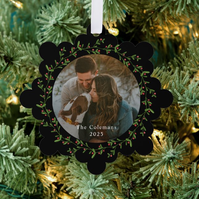 Dainty Wreath Photo Ornament Christmas Card (Insitu (Tree))