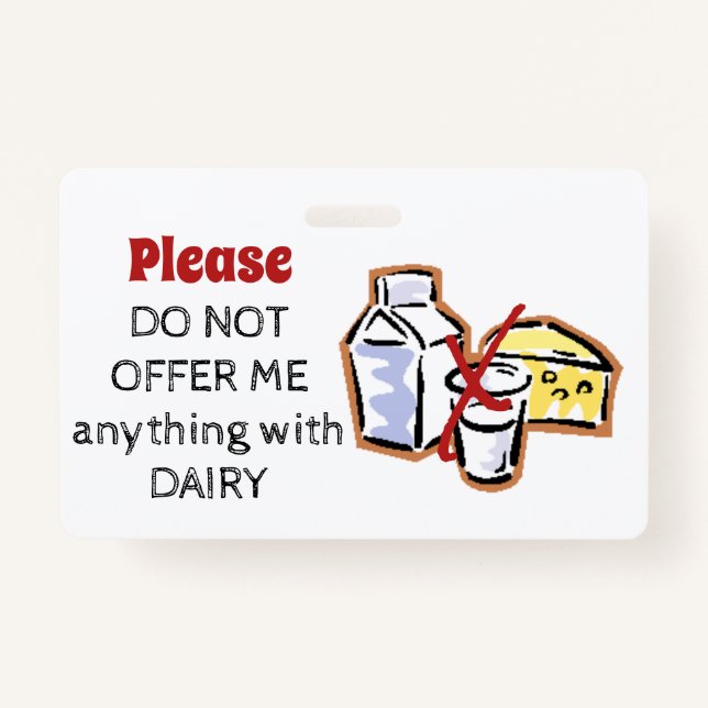 Dairy Allergy Badge - Customize Emergency Info (Front)