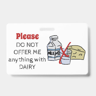 Dairy Allergy Badge - Customize Emergency Info