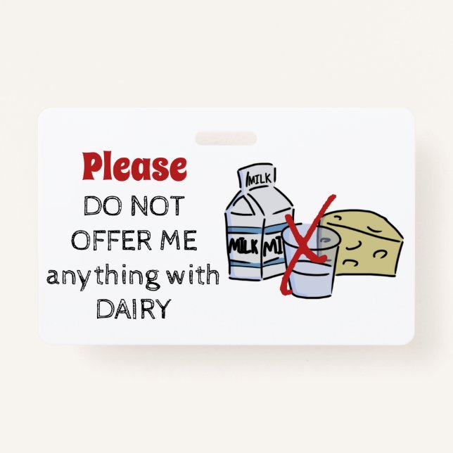 Dairy Allergy Badge - Customize Emergency Info (Front)