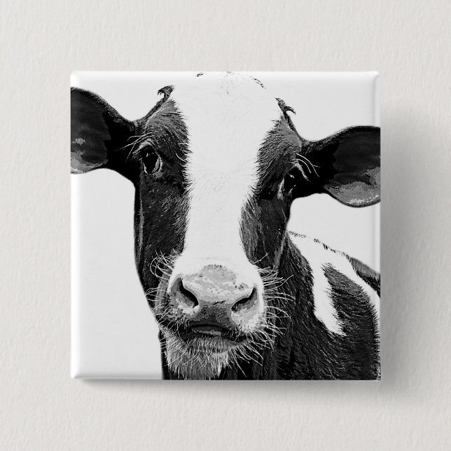 Dairy Cow - Black and White Dairy Calf 2 Inch Square Button (Front)