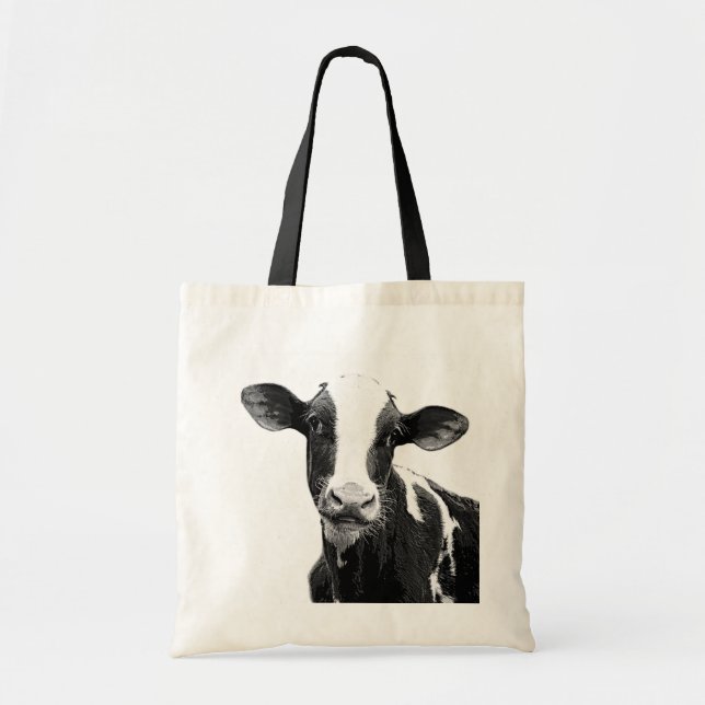 Dairy Cow - Black and White Dairy Calf Tote Bag (Front)