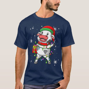 Dairy Cow Christmas Lights Led Funny Santa Hat Chr T-Shirt