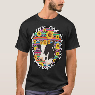 Dairy Cow Heifer Mom Farming Serape Leopard Sunflo T-Shirt