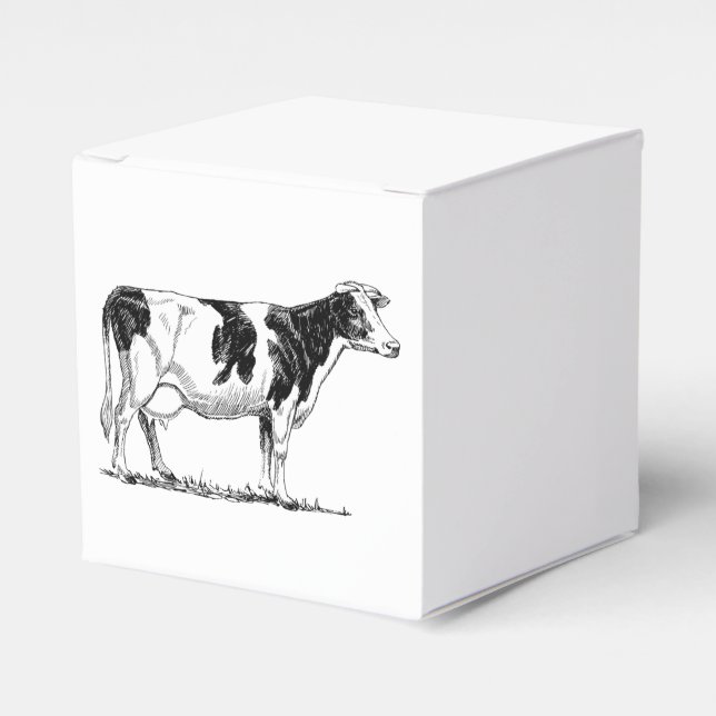 Dairy Cow Holstein Fresian Pencil Drawing Favor Box (Front Side)