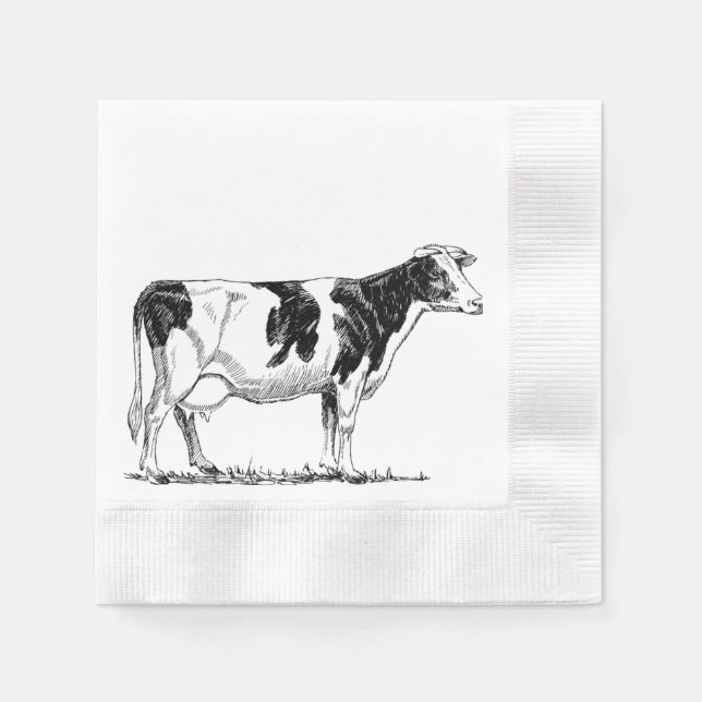Dairy Cow Holstein Fresian Pencil Drawing Napkin (Front)