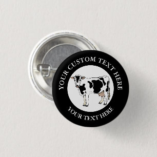 Dairy Cow Icon Logo Custom 1 Inch Round Button