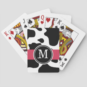 Dairy Cow Pattern with Red Monogrammed Playing Cards