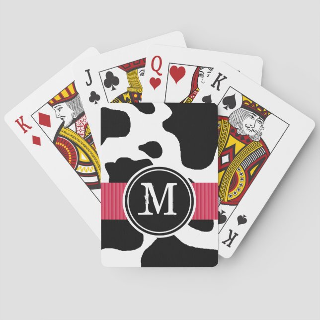 Dairy Cow Pattern with Red Monogrammed Playing Cards (Back)
