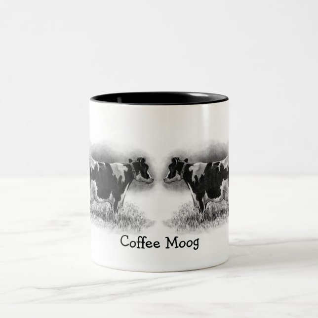 DAIRY COW, PENCIL ART: REALISM: coffee "moog" Two-Tone Coffee Mug (Center)