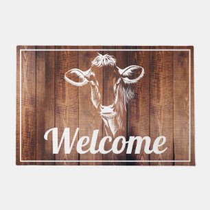Dairy Cow Rustic Barn Wood Planks - Personalized Doormat