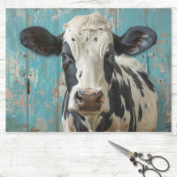 Dairy Cow Rustic Blue Wall Decoupage