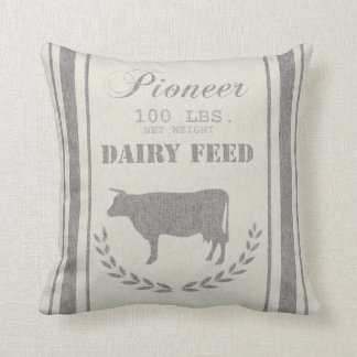 Dairy Feed Grain Sack Throw Pillow