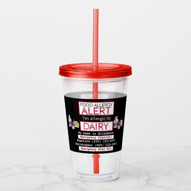 Dairy Food Allergy Alert Label Acrylic Tumbler (Front)