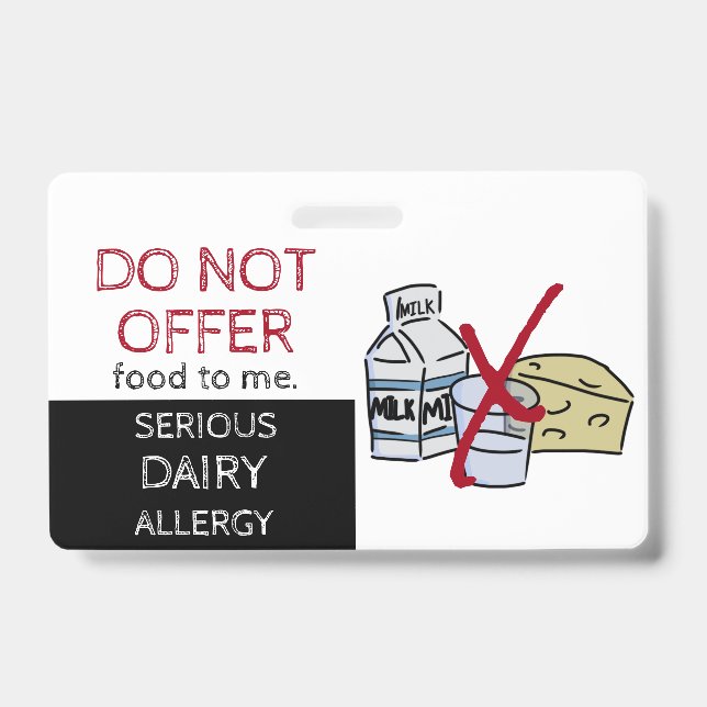Dairy Food Allergy Alert Label Badge (Front)
