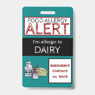 Dairy Food Allergy Alert Teal Label Badge