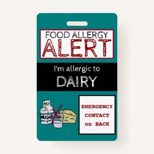 Dairy Food Allergy Alert Teal Label Badge