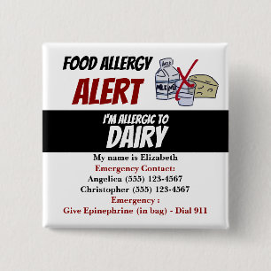 Dairy Food Allergy Alert Warning 2 Inch Square Button