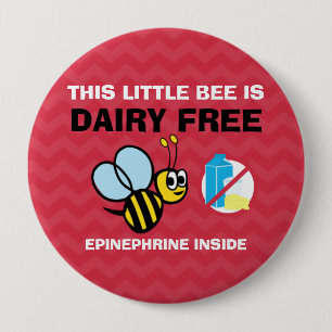 Dairy Free Bee Personalized Allergy Alert 4 Inch Round Button