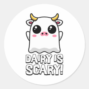 Dairy Is Scary! Cute Lactose Ghost Cow Pun Classic Round Sticker