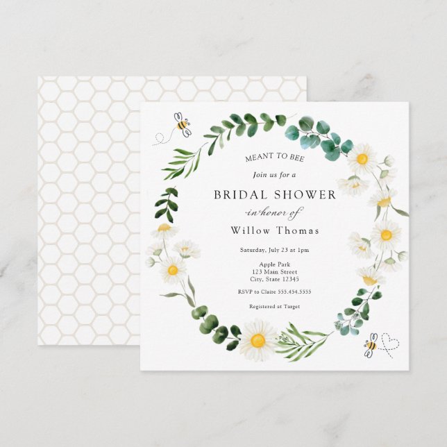 Daisées et abeilles nuptiale douche Invitation (Devant / Derrière)