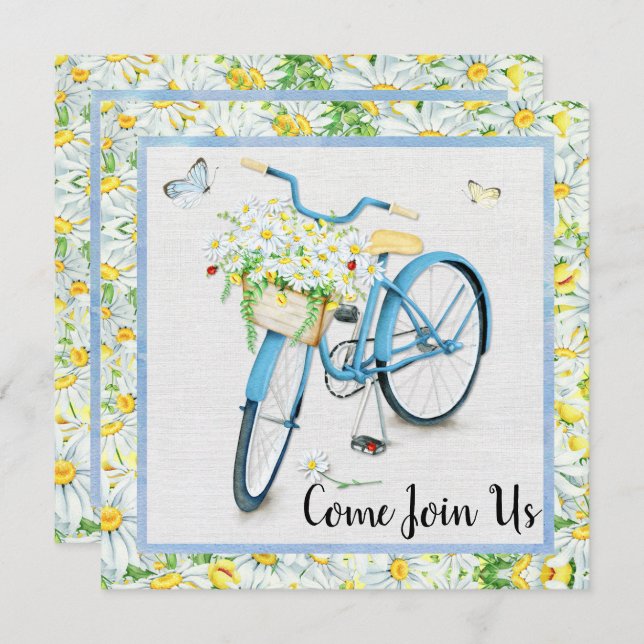 Daises & Blue Bicycle Birthday Party Invitation (Front/Back)