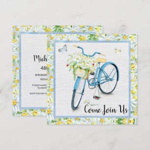 Daises & Blue Bicycle Birthday Party Invitation