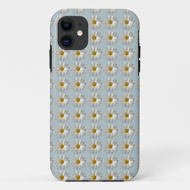 Daises Daisy white blue gold pattern background Case-Mate iPhone Case (Back)