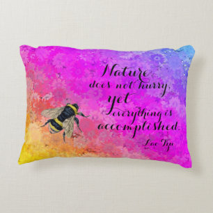 Daises Rainbow Colours Bee & Lao Tzu Quote Decorative Pillow