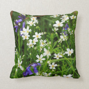 Daisies and Blue Bells Throw Pillow