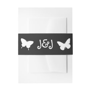Daisies and Butterflies in Black Invite Belly Band Invitation Belly Band