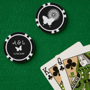 Daisies and Butterflies in Black Poker Chips