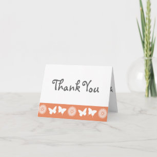 Daisies and Butterflies in Coral Thank You Card
