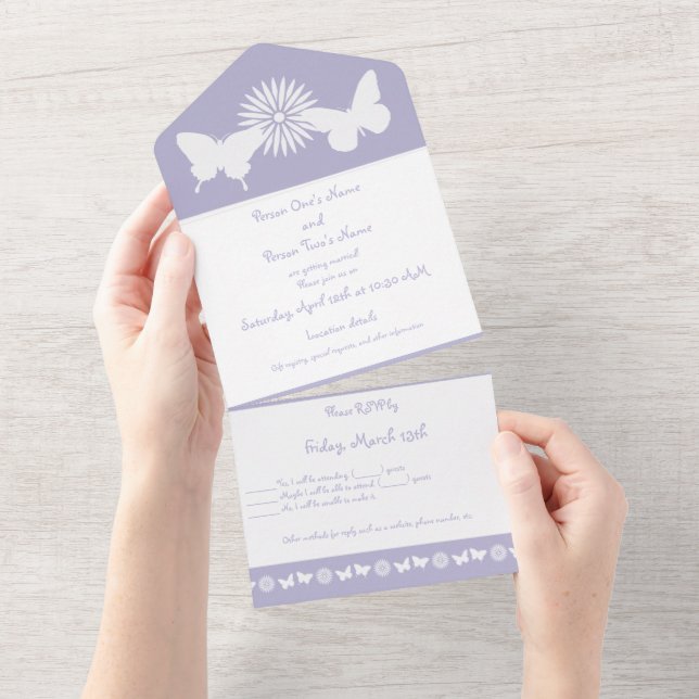 Daisies and Butterflies in Lavender All In One Invitation (Tearaway)