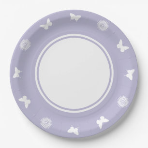 Daisies and Butterflies in Lavender Paper Plate