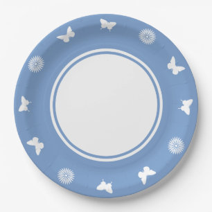 Daisies and Butterflies in Periwinkle Paper Plate