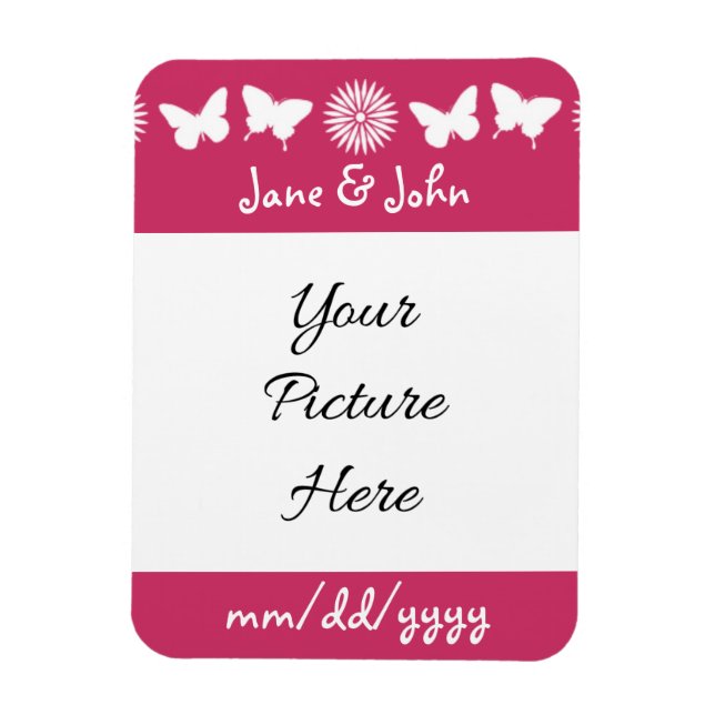 Daisies and Butterflies in Raspberry Magnet (Vertical)