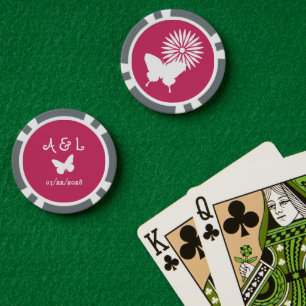 Daisies and Butterflies in Raspberry Poker Chips