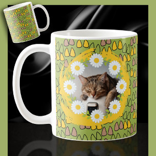 Daisies and Cat Ears on a Green Coffee Cat Mug