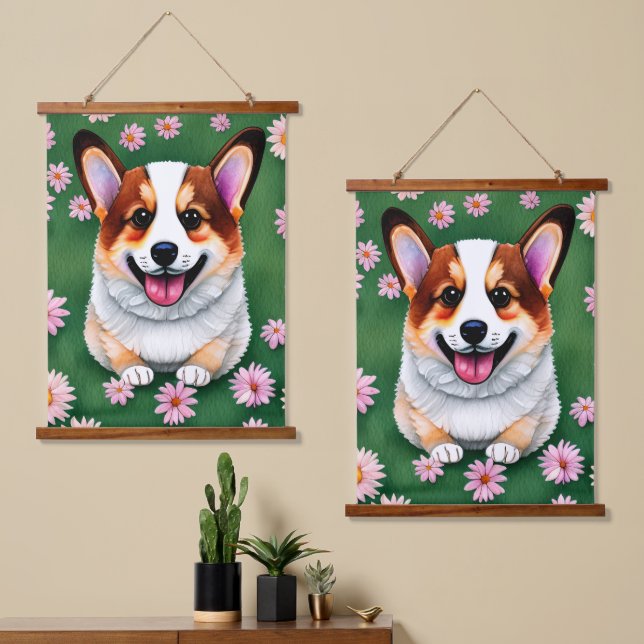 Daisies and Corgi Tapestry (Asymmetrical)