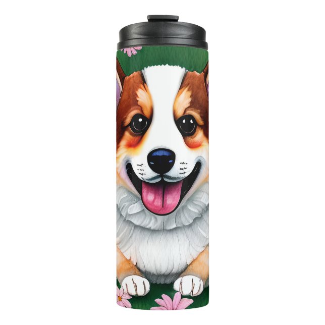 Daisies and Corgi Thermal Tumbler (Front)
