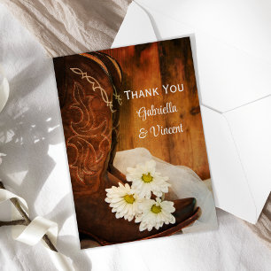 Daisies and Cowboy Boots Country Wedding Thank You Card