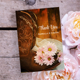 Daisies and Cowboy Boots Western Wedding Thank You Card