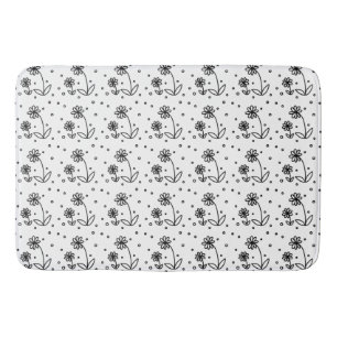 Daisies and Dots 2 - Black and White Bath Mat