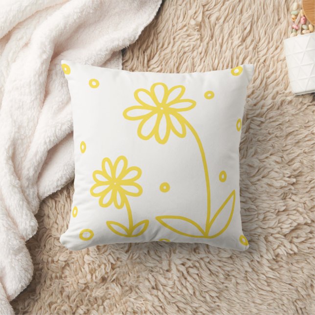 Daisies and Dots 2 - Lemon Yellow and White Throw Pillow (Blanket)