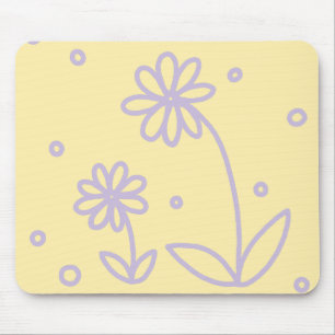 Daisies and Dots 2 - Pastel Yellow and Purple Mouse Pad